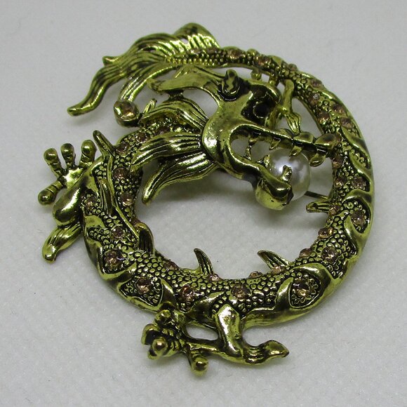 golden mystical dragon brooch pendant